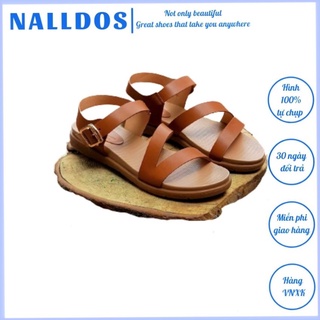 Sandal quai chéo nữ NALLDOS quai da Microfiber đế 2 lớp cao 3cm TPR chắc chắn 3 màu thời trang