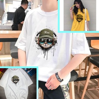 Áo Thun Tay Lỡ In Nhiệt Mèo Nghe Nhạc Unisex chất Cotton phong cách Ulzzang ATIN52 - Áo Phông unisex Cotton cao cấp