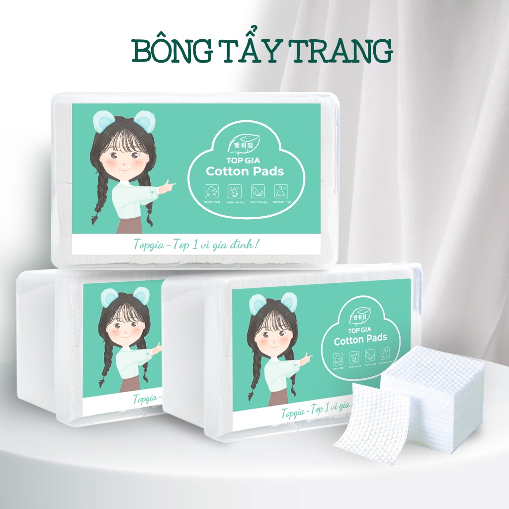 Bông tẩy trang Top Gia hộp 600 miếng dai mịn, không gây hại cho da, không xơ bông