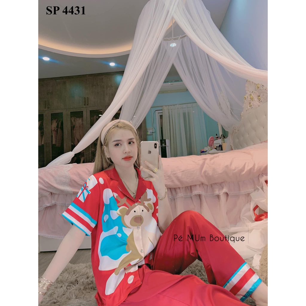 Đồ bộ nữ mặc nhà - pizama tay ngắn quần dài lụa satin cao cấp