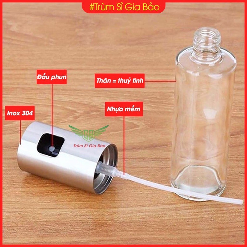 Bình xịt dầu ăn thuỷ tinh dung tích 100ml , chai lọ phun dầu lên thực phẩm dùng cho nồi chiên không dầu nhà bếp.