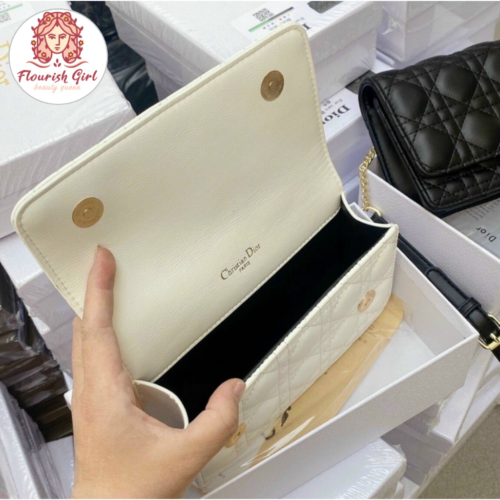 Túi xách nữ đeo chéo CD chần ô trám, túi đeo vai khoá vàng chất liệu da lì cao cấp hàng hiệu size 18 full box