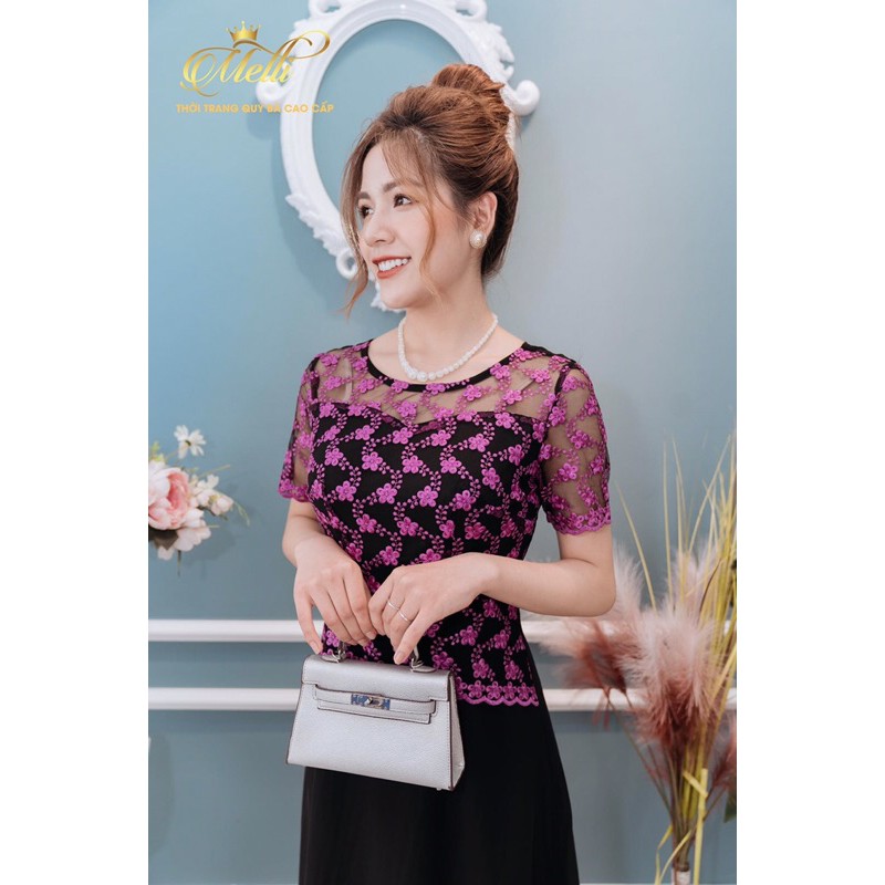 Đầm peplum ren thêu phối voan tơ VL10