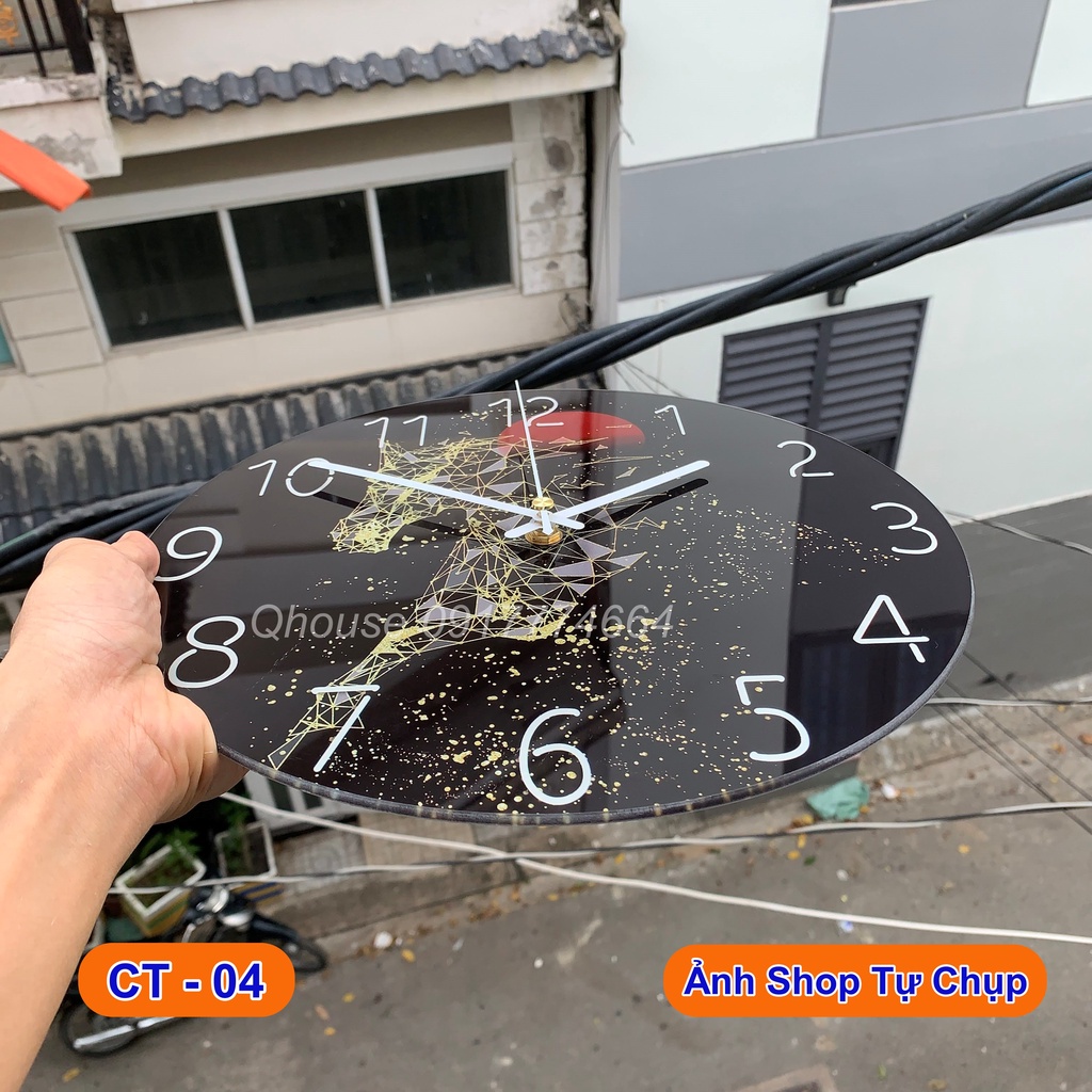 Đồng hồ treo tường đẹp, Đồng hồ trang trí decor cao cấp Qhouse máy kim trôi kính cường lực nguyên tấm