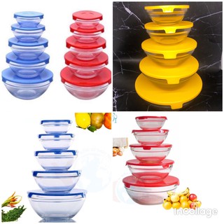 💥Bộ 5 Thố Thủy Tinh Nắp Nhựa Cao Cấp - Màu Ngẫu Nhiên