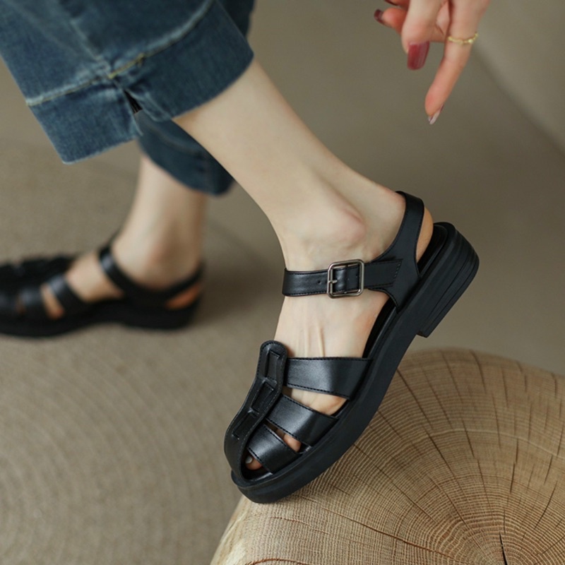 Giày sandal rọ nữ hàn quốc chiến binh bít mũi quai hậu hở gót đế cao 2p chất lừ rẻ đẹp thời trang