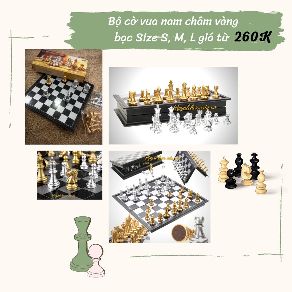 Bộ cờ vua nam châm vàng bạc nhỏ - size S ROYALCHESS