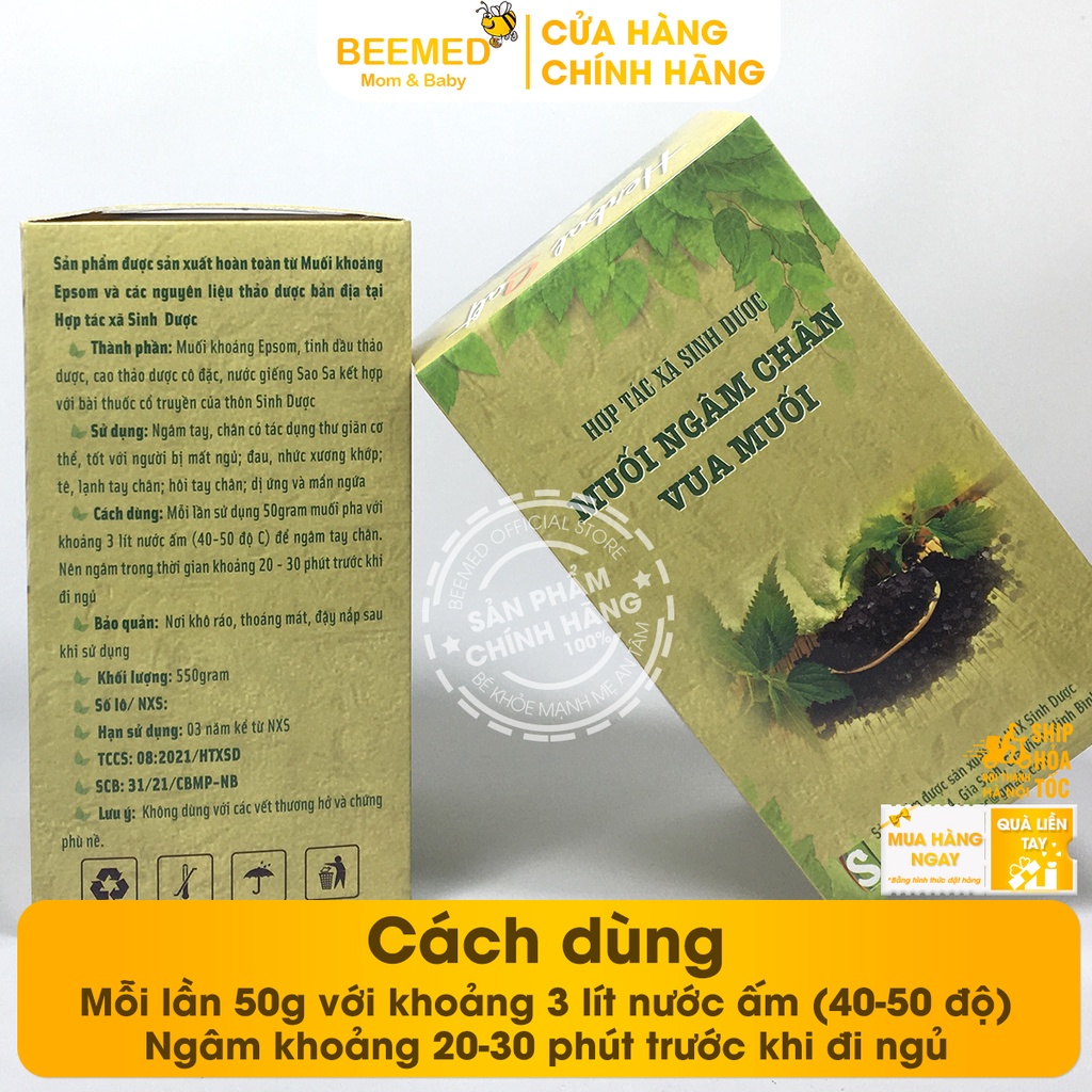 Muối ngâm chân thảo dược - Hộp 550g, giúp thải độc tố, chà gót Sinh dược, hương bạc hà thư giãn