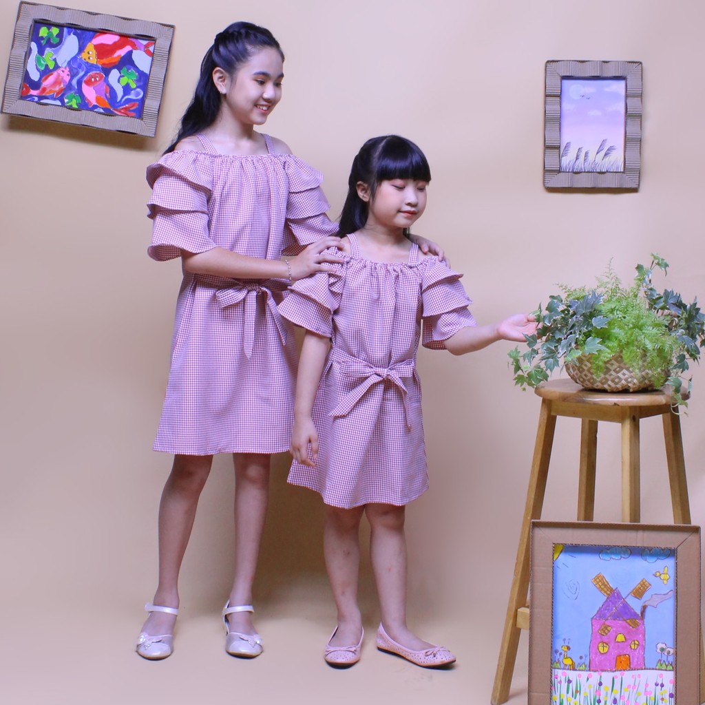 Đầm hai dây rớt vai tay phồng dễ thương cho bé gái, chất liệu cotton mềm mại, mát mẻ, thoáng mát mồ hồ tphcm- Jadiny