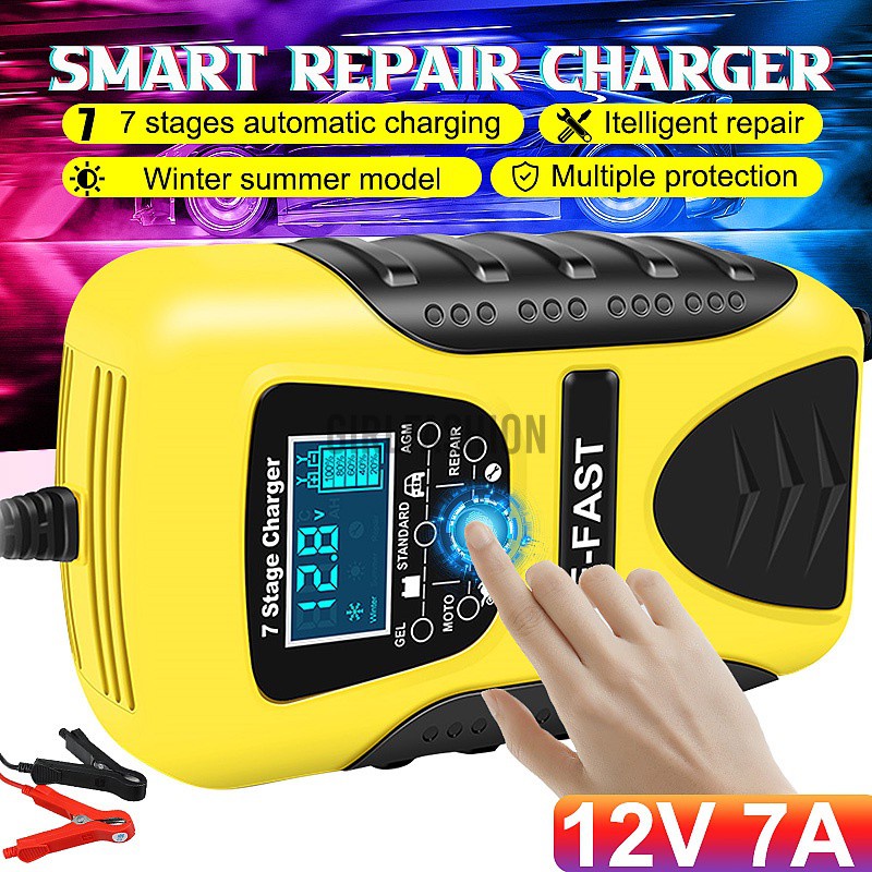 【Fashion】12V Car and Motorcycle Battery Charger Lithium Lead-acid Charger Memory Function Charging Repair