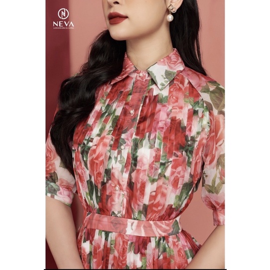 NeVa newtag đầm midi xoè hoa hồng mới nguyên tag S/M/L