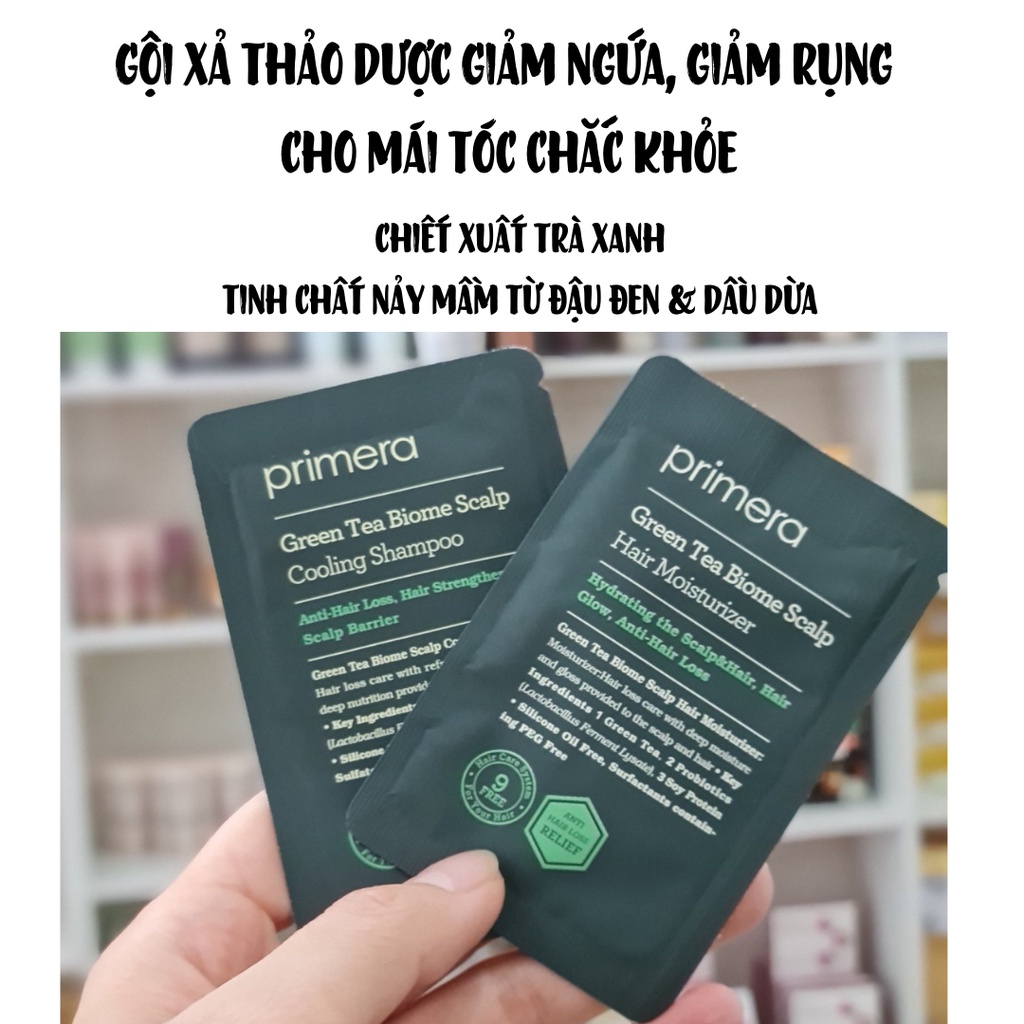 Gội xả chiết xuất trà xanh Primera giảm ngứa, giảm rụng 3ml