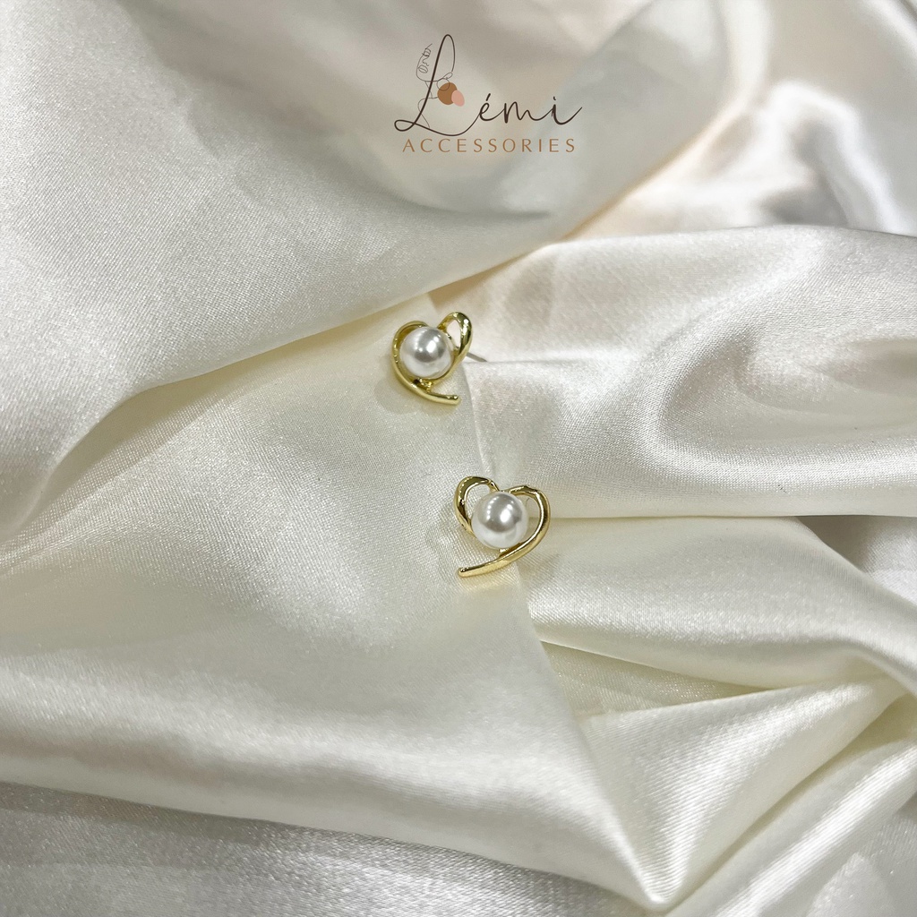 Bông tai hình trái tim đính ngọc bạc s925 không gây dị ứng da thời trang Hàn Quốc Lémi accessories