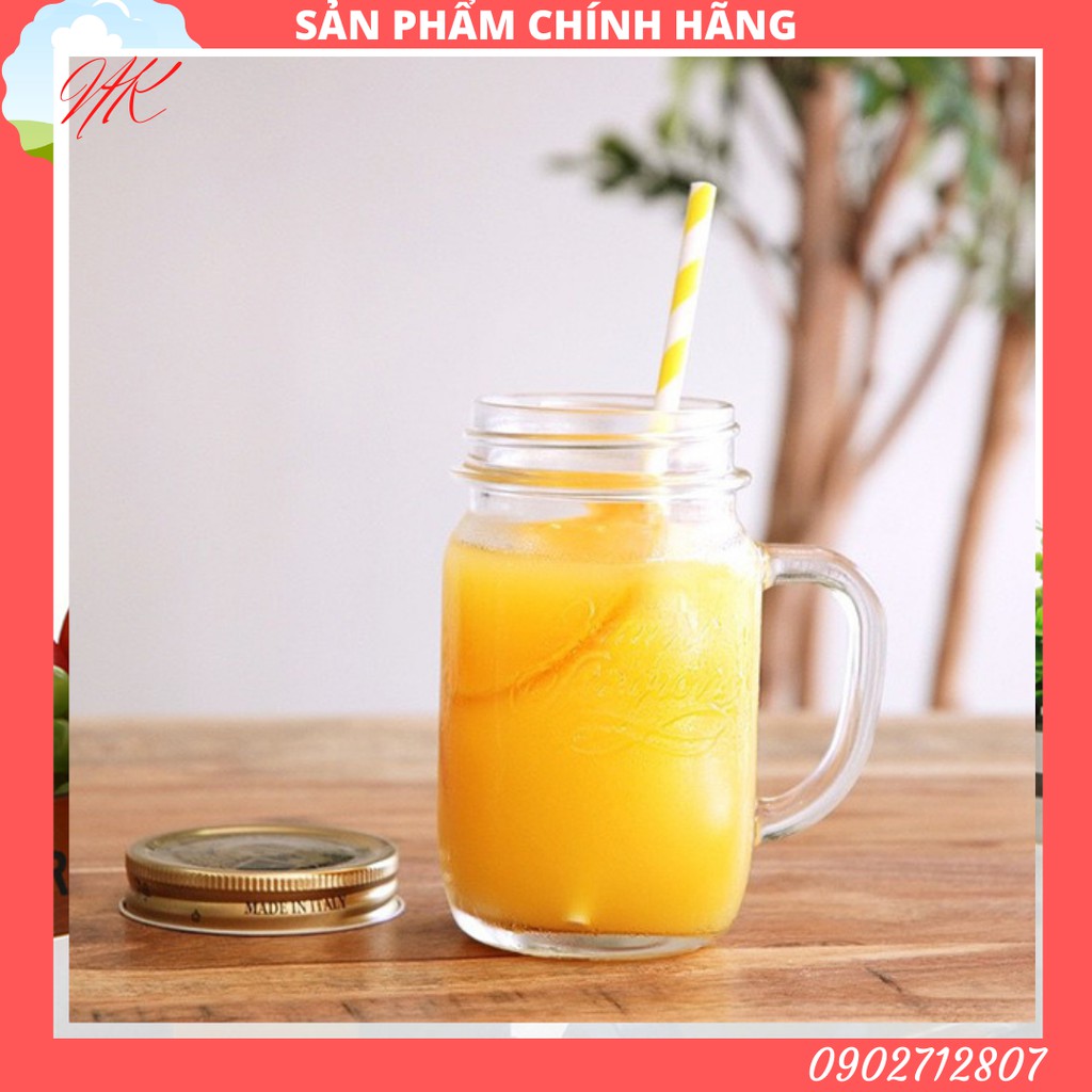 Hũ thủy tinh nắp vặn Quattro 415ml có tay cầm Bormioli Rocco