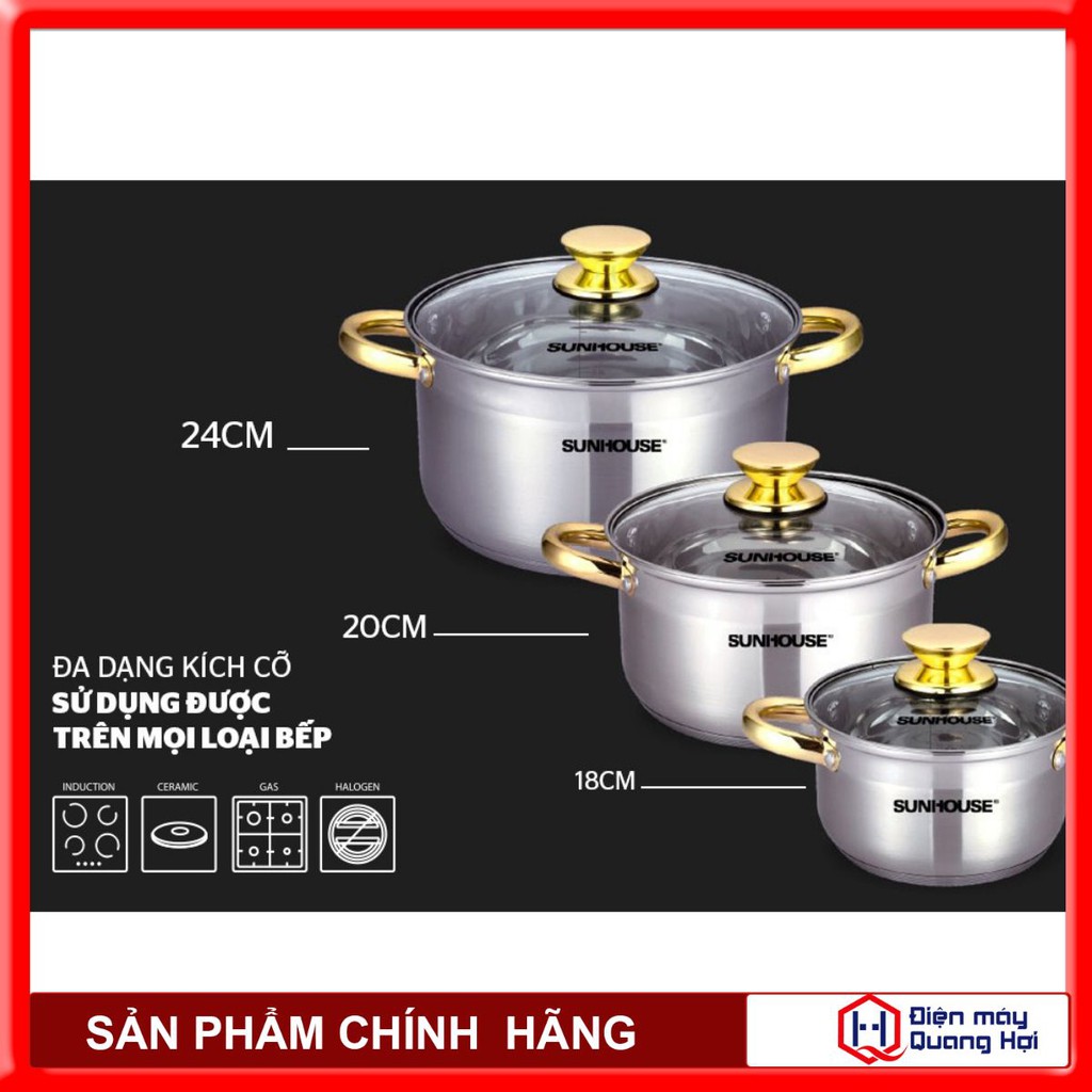 🔰[CHÍNH HÃNG 100%]✅ Bộ nồi inox 5 đáy SUNHOUSE SH781 ⭐