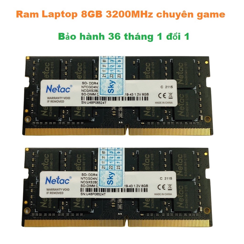 Ram Laptop 8GB DDR4 3200MHz 2666MHz 2400MHz 2133MHz Netac Chính Hãng