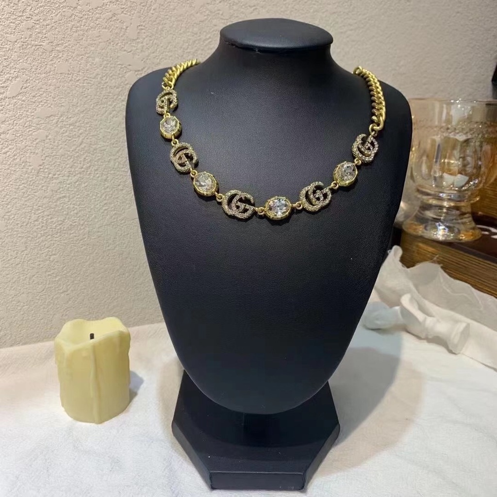 Vòng cổ titan chocker thương hiệu GG Gu.cci mạ vàng đính đá sang chảnh VCH10