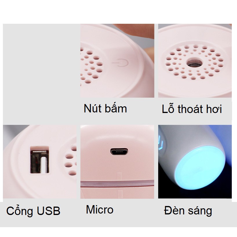 Máy tạo độ ẩm phun sương mini Buib HUMIDIFIER Khuếch Tán Tinh Dầu Có Đèn LED và quạt gió mini