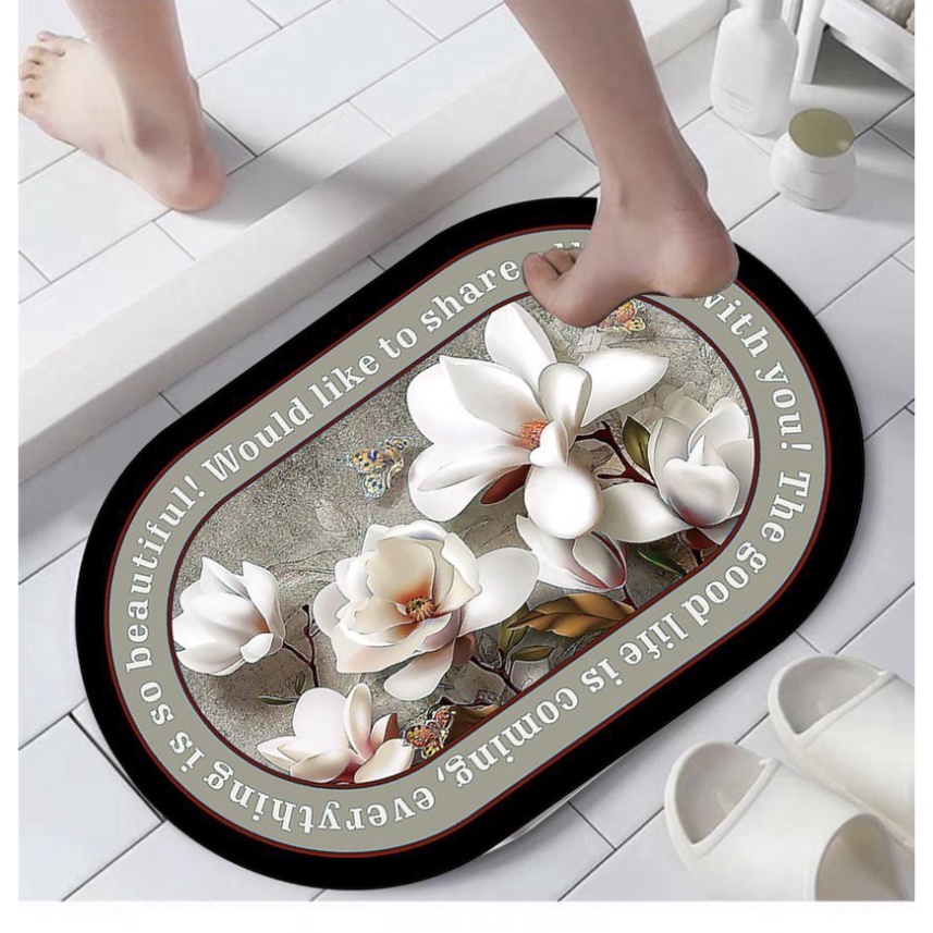 Thảm lau chân, thảm chùi chân hình ovan siêu thấm hút, chống trơn trượt mẫu mới 2022