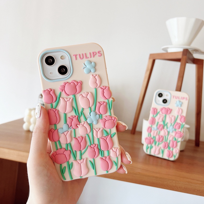 Ốp Điện Thoại Silicon Mềm Hình Hoa Tulip 3D Cho iphone 14 13 12 11 Pro Max XR X XS XSMAX 7 8 6 plus 6G 7G 8G