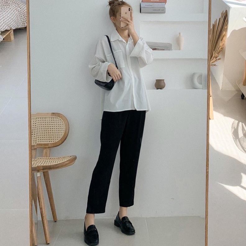 [Rẻ Vô Địch] Áo Sơ Mi Dài Tay CHỈ NỔI Phom Rộng Dáng Suông Freesize Dễ Phối Đồ