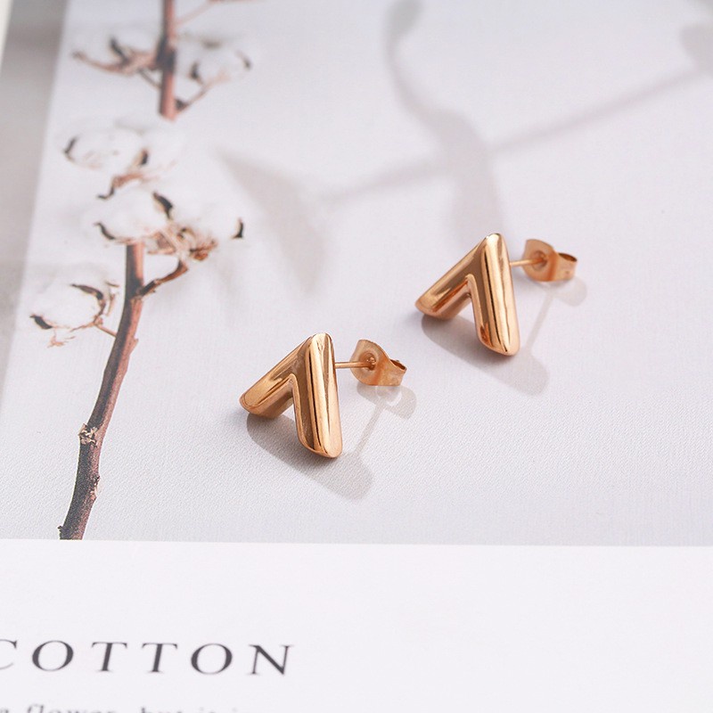 Bông Tai Mạ Vàng Hồng / Bạc / Vàng Hồng 18k Hình Chữ v Phong Cách Hàn Quốc Thời Trang Cho Nữ