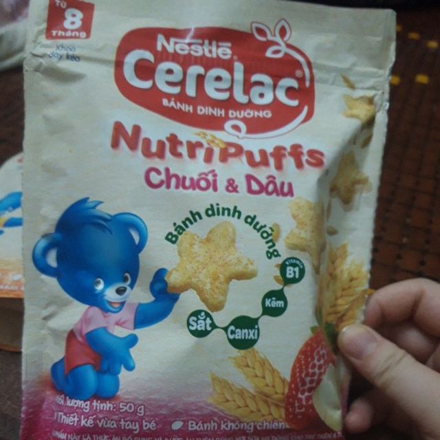 (Mua 2 tặng 1 bát )Bánh Ăn Dặm Nestlé CERELAC Nutripuffs Vị Chuối Dâu / Chuối Cam - Gói 50g