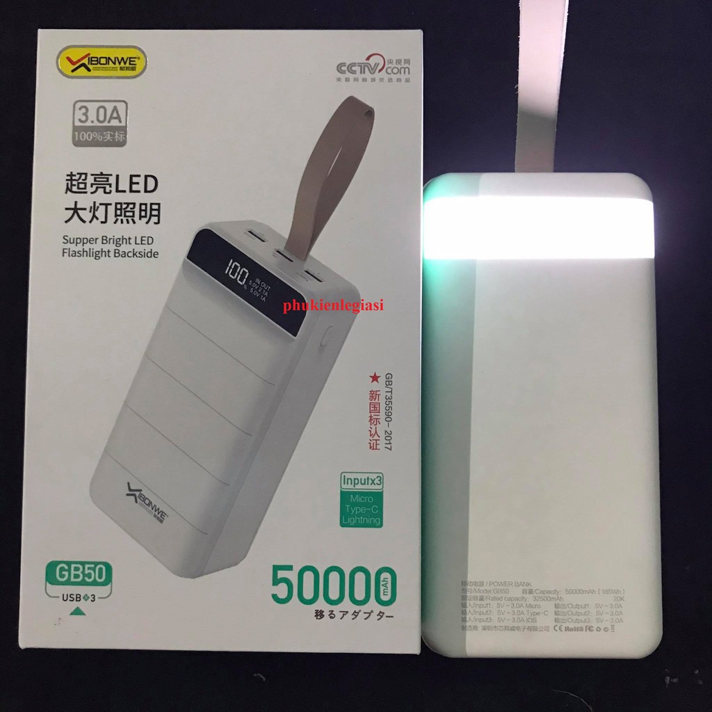 Pin sạc dự phòng 50000Mah Ibonwe GB50 3 cổng usb