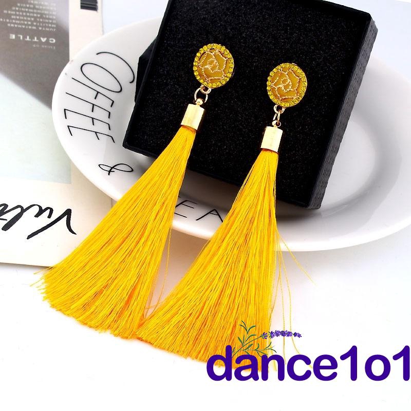 Khuyên tai dài hình hoa hồng phối tua rua thanh lịch dành cho nữ