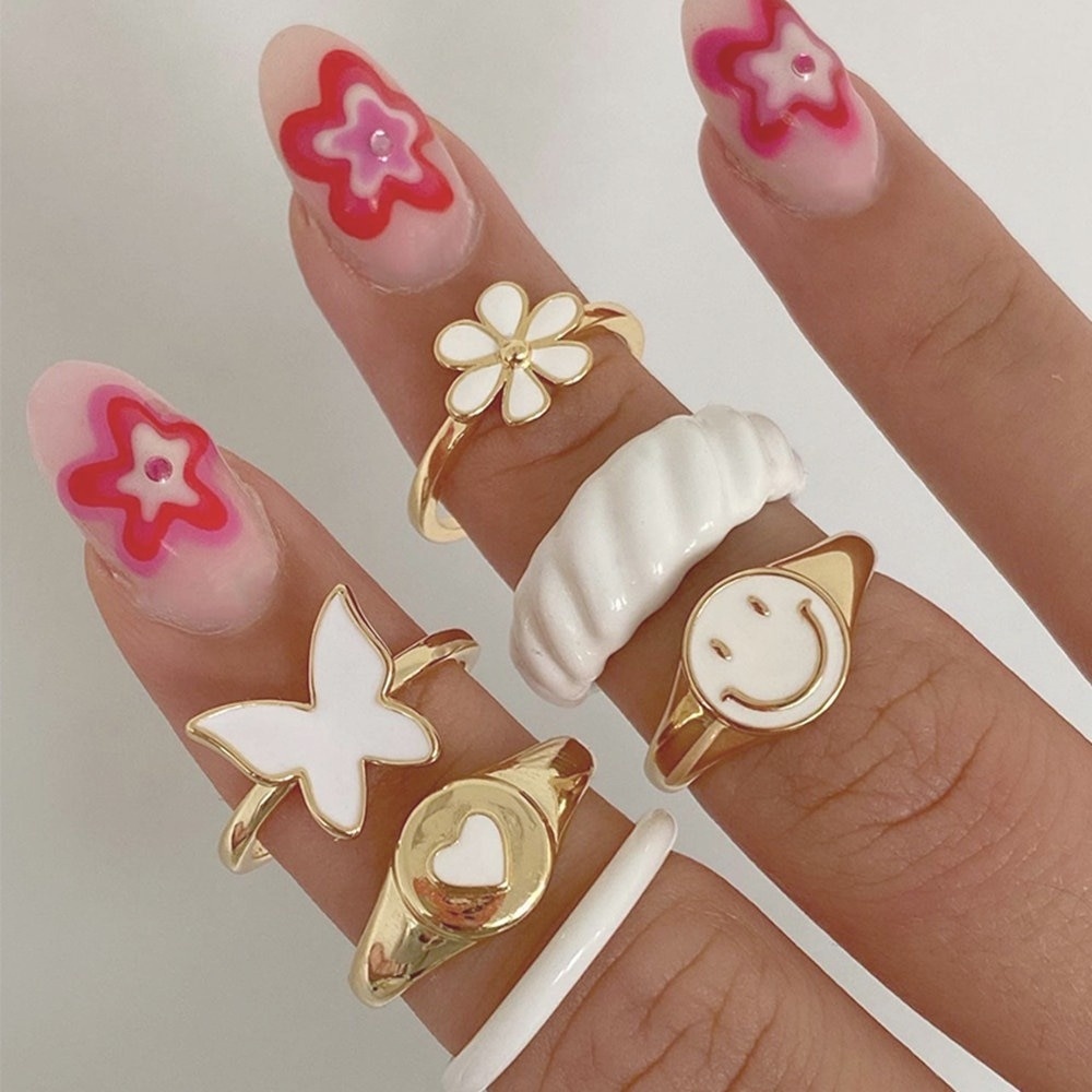 Bộ 6 nhẫn đeo khớp ngón tay phong cách Vintage xinh xắn dành cho nữ Y2K