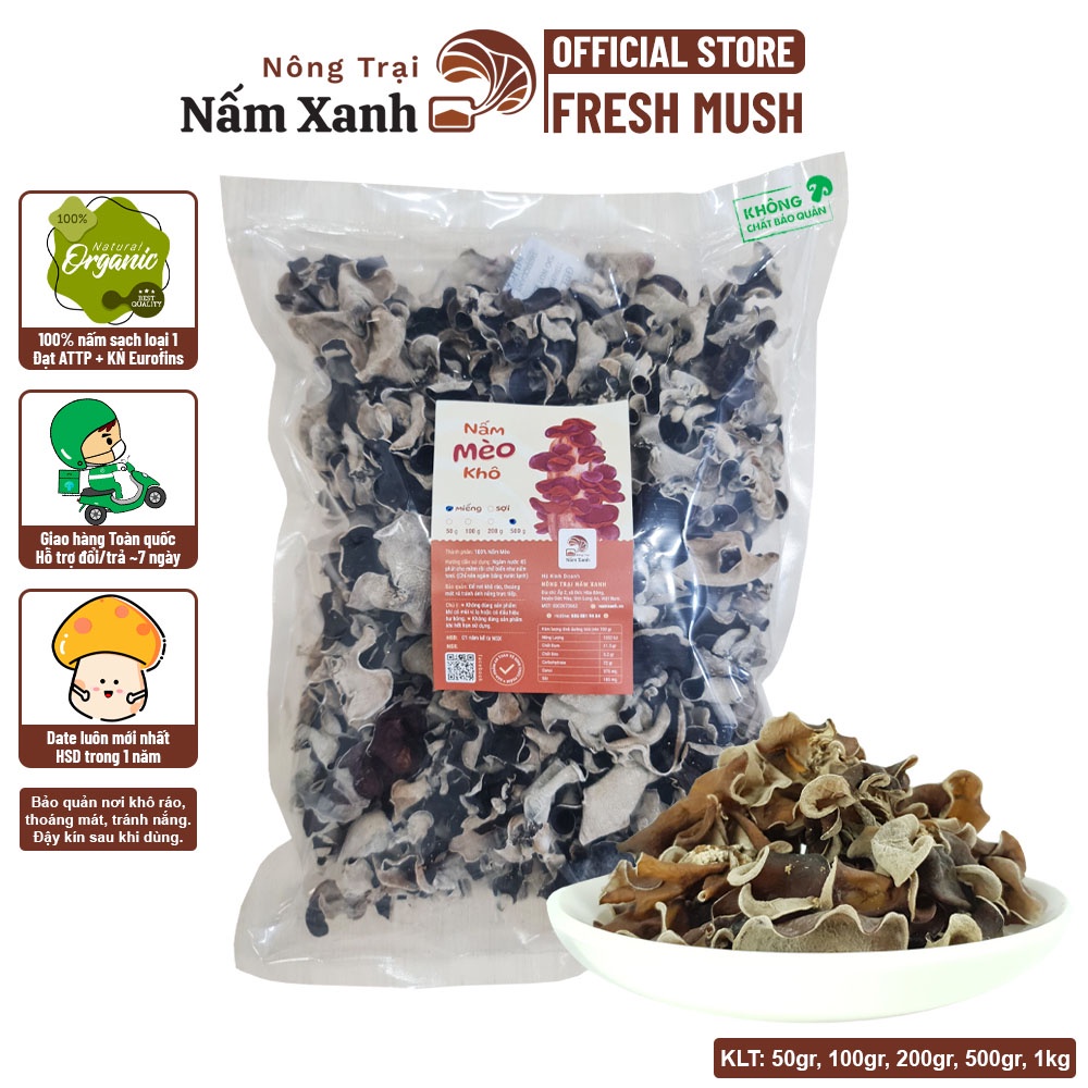 Nấm Mèo Khô 50gr 100gr 200gr (Mộc Nhĩ Khô) Ngon Giòn Bổ Sung Chất Sắt - Nông Trại Nấm Xanh