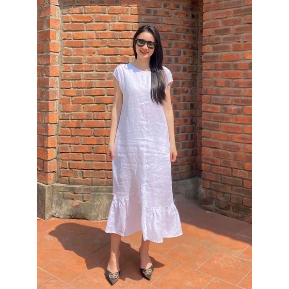 Váy suông nữ màu trắng đuôi cá siêu xinh chất liệu Linen _ V6070