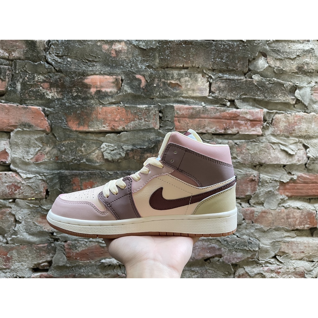 Giày Jordan 1 Mid Dark Pony Smoky Mauve (W) Cao Cấp Fullbox, Giày thể thao jordan 1 cổ mid kem nâu, cực êm