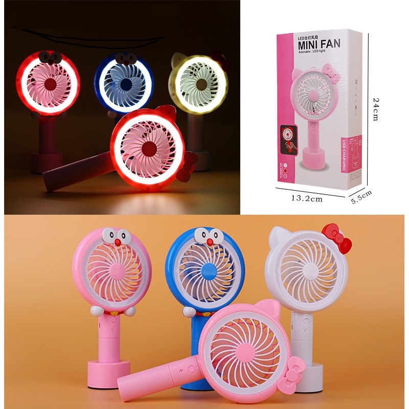 QUẠT GẬP CẦM TAY HELLO KITTY ĐÁNG YÊU, XINH XẮN CÓ CHÂN ĐẾ, CÓ SẠC, CÓ ĐÈN LED