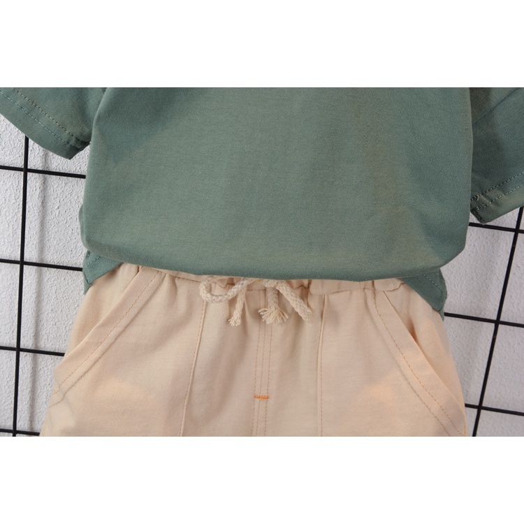 Bộ Áo Thun Cotton + Quần Short Denim Họa Tiết Hoạt Hình Kẻ Sọc Dễ Thương Thời Trang Mùa Hè Cho Bé Trai + Gái