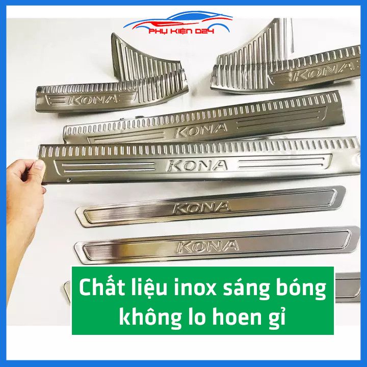 Bộ ốp bậc cửa trong ngoài nẹp bước chân Kona 2018-2019-2020-2021-2022 Inox chống trầy trang trí xe