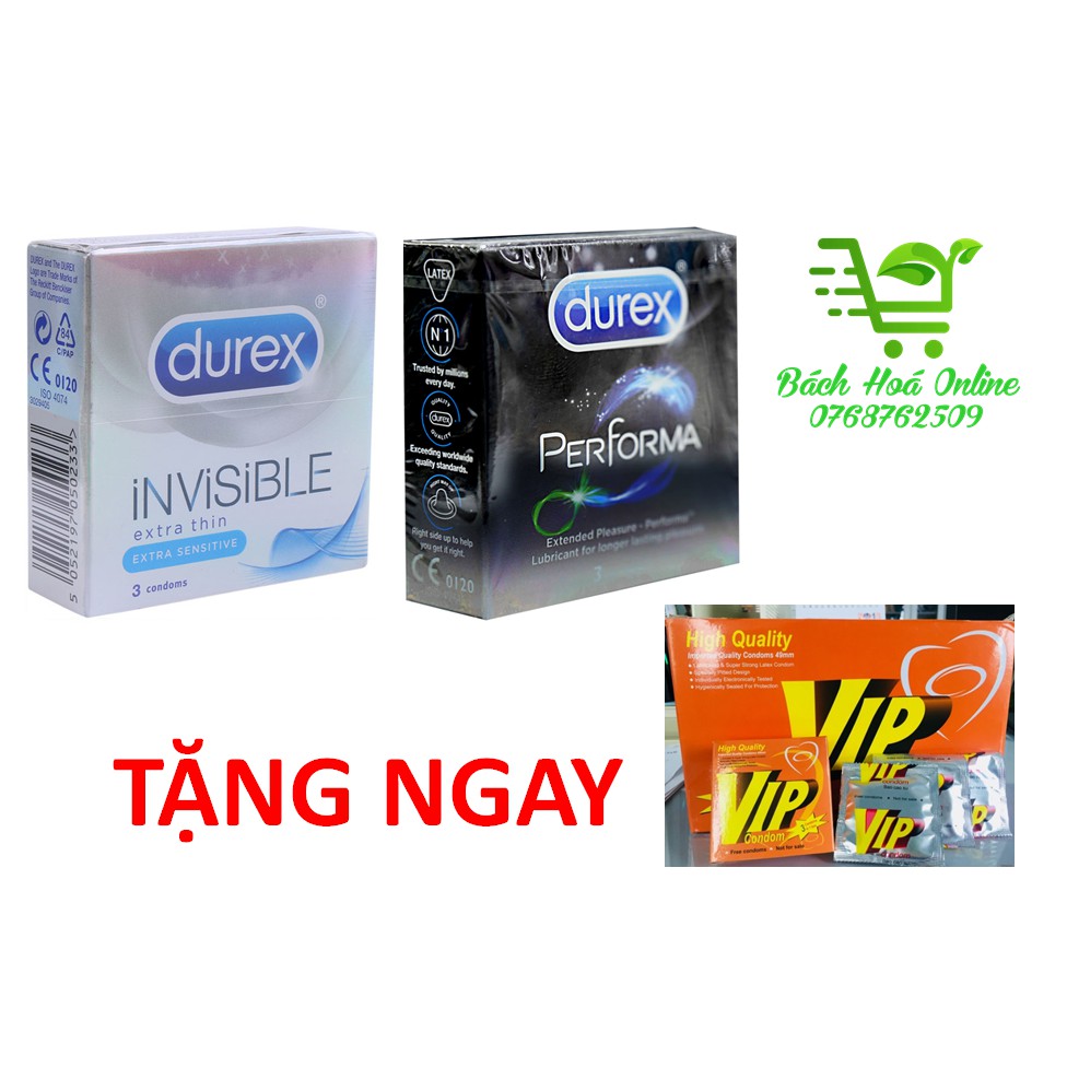 (Hộp 3 cái) COMBO 01 Hộp Durex Invisible ôm sát + 01 Hộp Durex Performa kéo dài thời gian