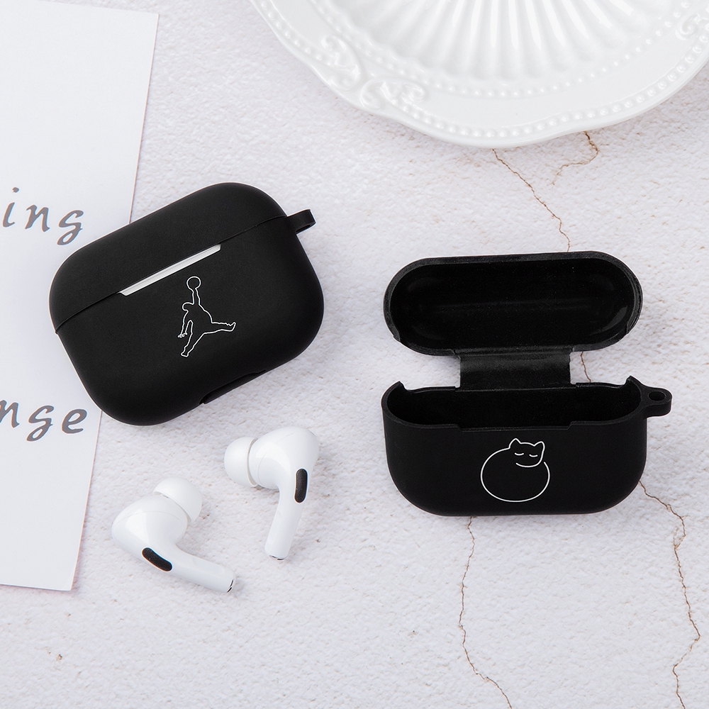 Vỏ silicone màu đen nhám mờ in hình dành cho hộp tai nghe không dây Apple Airpods Pro