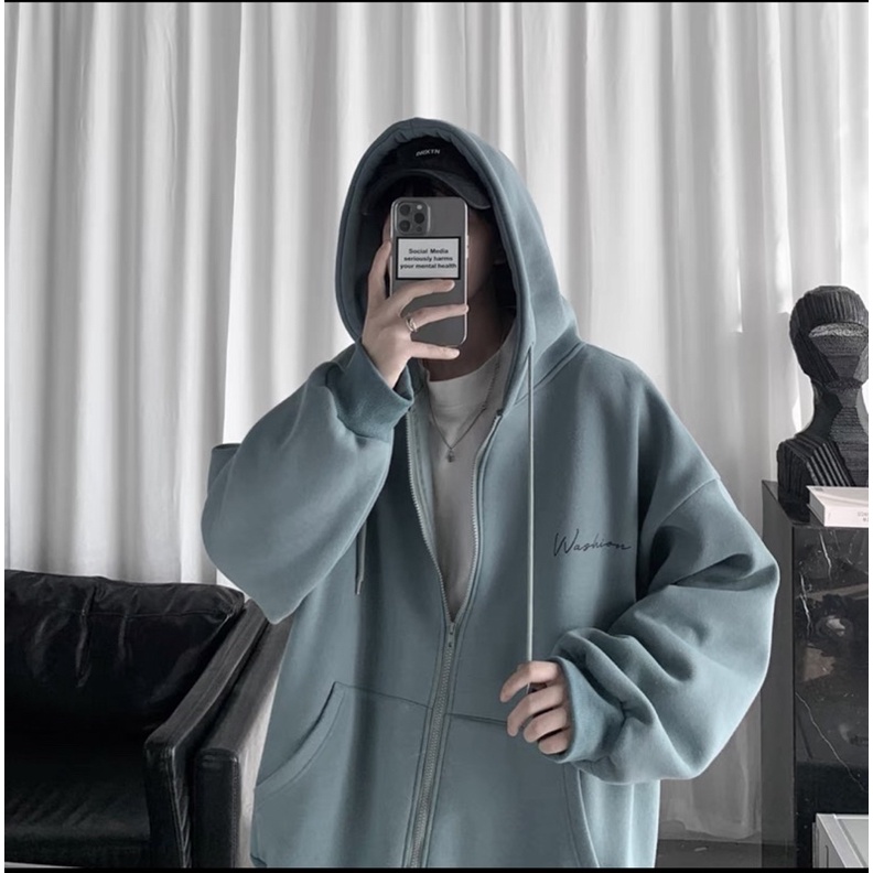 áo khoác dây kéo hình thiêu WASHON