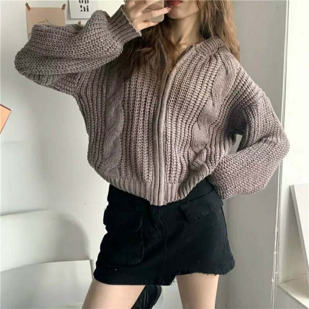 [ảnh thật-sẵn] Áo khoác len thừng mũ