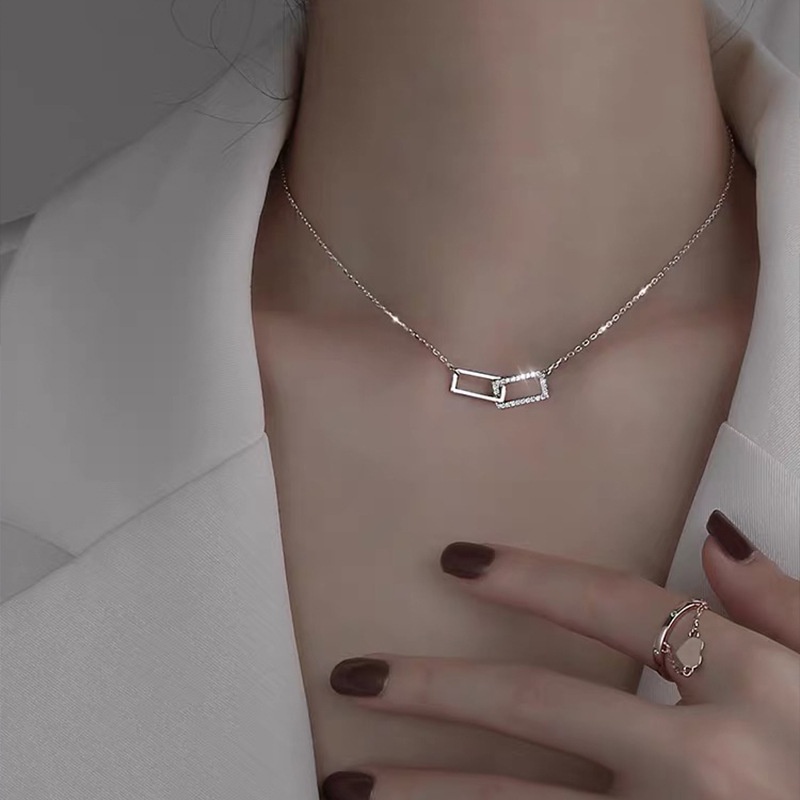 Dây chuyền bạc nữ lồng hình chữ nhật Evasilver, vòng cổ nữ tính chất liệu bạc ta cao cấp