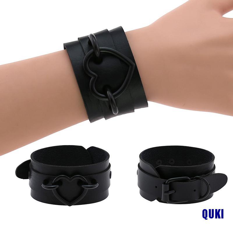 Vòng tay da unisex mặt hình trái tim phong cách gothic punk cá tính