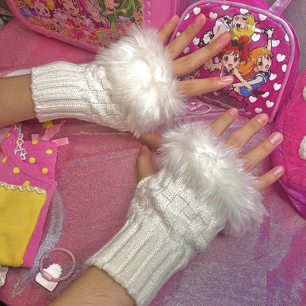 Găng Tay Dệt Kim Giữ Ấm Mùa Đông Phong Cách Harajuku Cho Trẻ Em Y2K