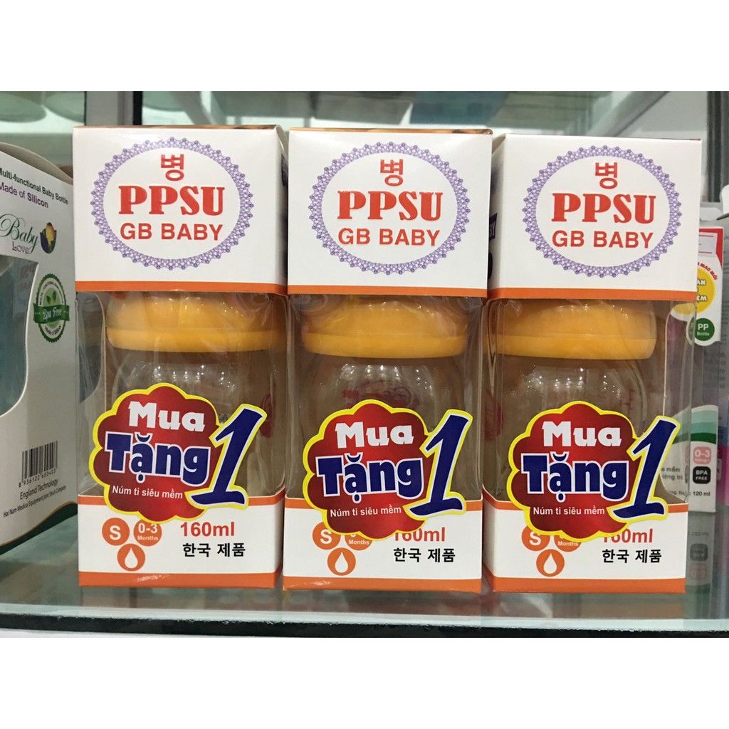Bình Sữa GB BABY Cổ Rộng PPSU 160ml, 280ml Tặng Kèm Núm Ti