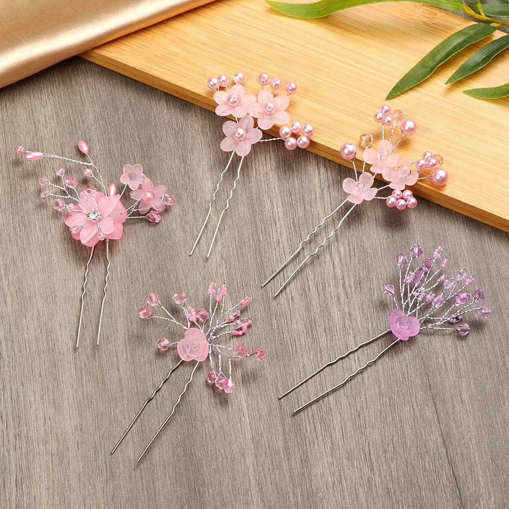 KAREN Trâm Cài Tóc Chữ U Hình Hoa Đính Pha Lê 1 Cái