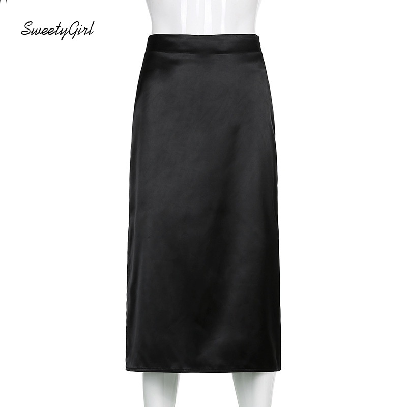 Chân Váy Midi Lưng Cao Màu Trơn Phối Khóa Kéo Thời Trang Cho Nữ