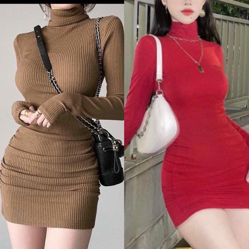 Đầm body cổ cao tay dài chất gân | BigBuy360 - bigbuy360.vn