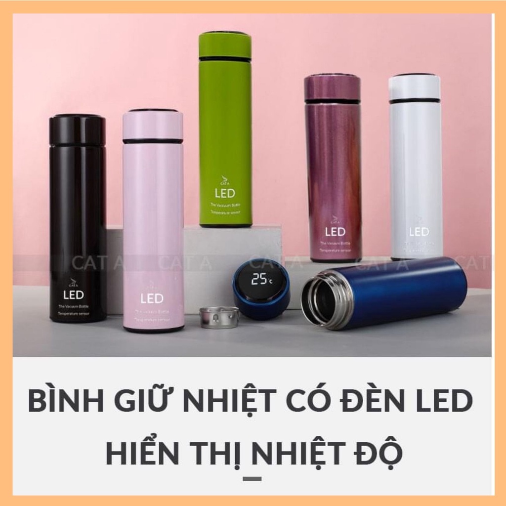 Bình giữ nhiệt led cao cấp CÁT Á 500ML CÓ ĐÈN LED HIỂN THỊ NHIỆT ĐỘ - Sang trọng, tiện lợi, giữ nhiệt 12 giờ