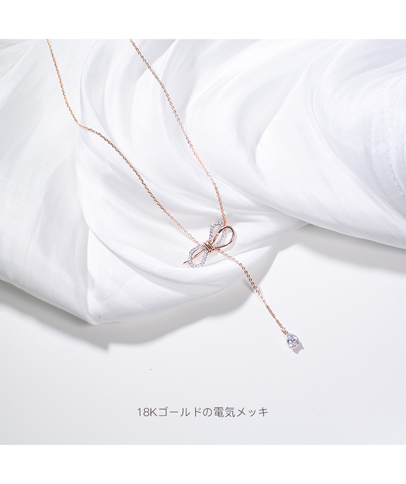 Fashion Bowknot Diamond Pendant Titanium Steel Rose Gold Lady Necklace