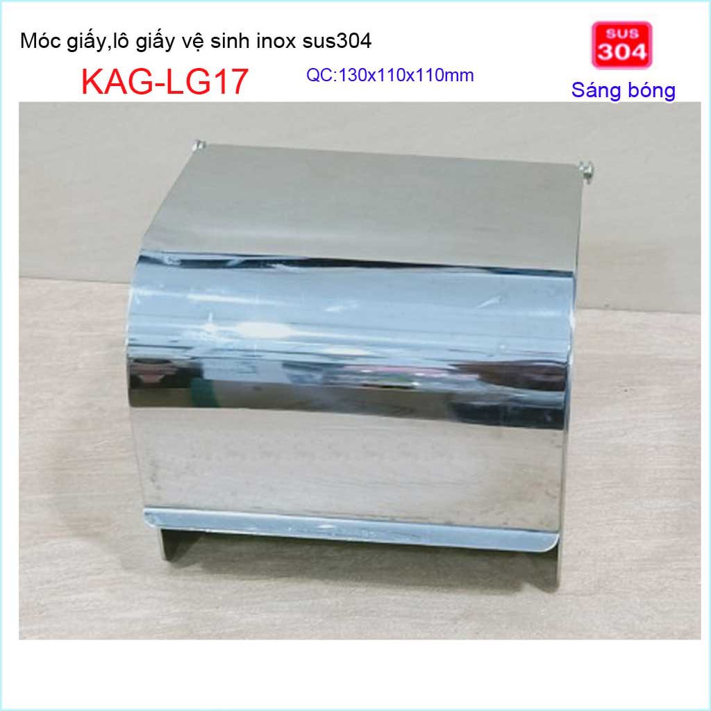 Hộp đựng giấy vệ sinh KAG-LG17 nắp kín chống ướt giấy , Hộp giấy inox SUS304 bóng dày đẹp